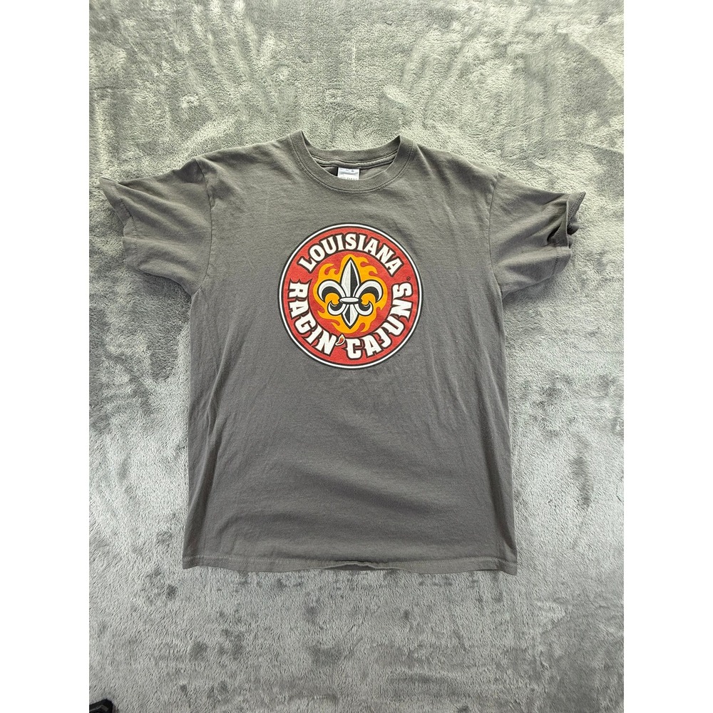 Gildan Louisiana Ragin Cajuns Men M Gray Graphic T-Shirt Fleur De Lis NCAA